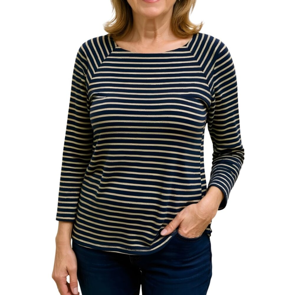 Ralph Lauren Woman Gold Black Metallic Striped Top Ballet Neck 1X Plus NWOT